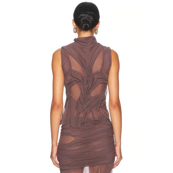 Di Petsa Wetlook Top Brown Sleeveless Semi Sheer - Picture 5 of 8